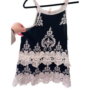 Shoreline Black White Lace Embroidered Halter Tank Top